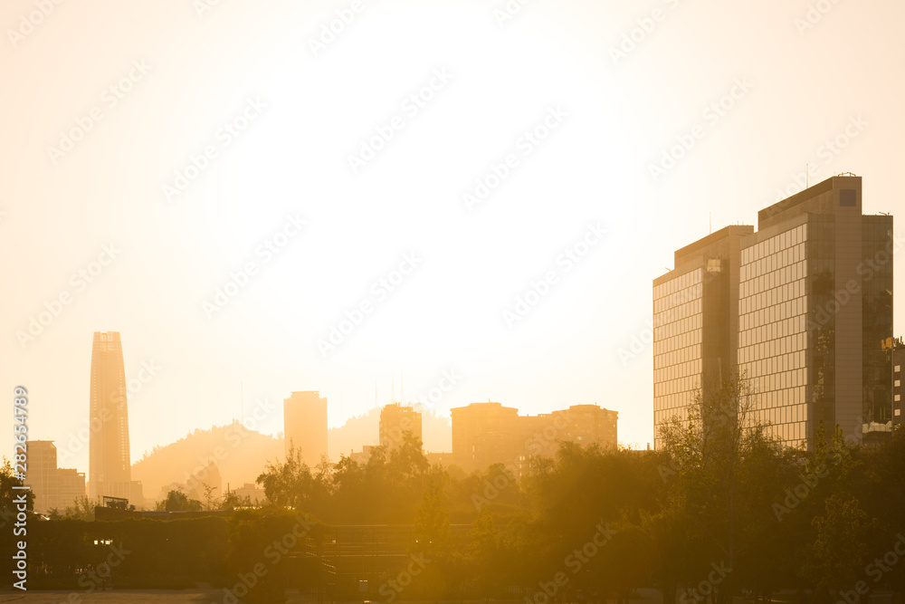 Skyline of buildings in Las Condes district from Parque Araucano, Santiago de Chile