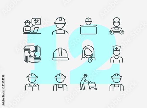 Professionals line icon set. Set off line icons on white background. Doctor, engineer, builder. Job concept. Vector illustration can be used for topics like career, sociality, business