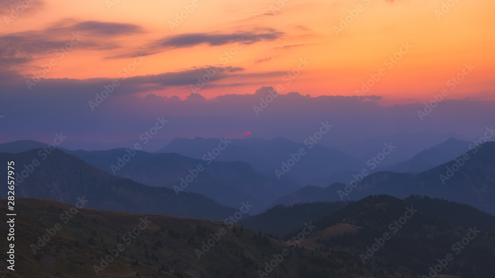 Colorful sunset on Agrafa mountains