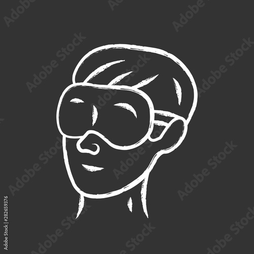 Sleeping eyemask chalk icon. Eye mask, eyepatch, night blindfold. Sleeping accessory for eyes rest and relax. Travelling, trip equipment, item, accessory. Isolated vector chalkboard illustration