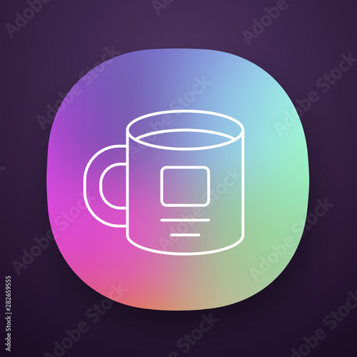 Personal cup, ceramic utensil app icon. UI/UX user interface. Web or mobile application. Crockery, kitchen set item vector isolated illustration. Corporate identity, merchandise, tableware accessory