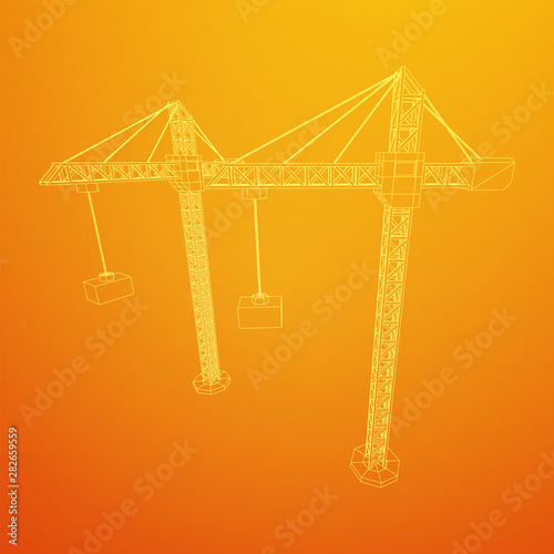 Tower construction building crane. Wireframe low poly mesh vector illustration