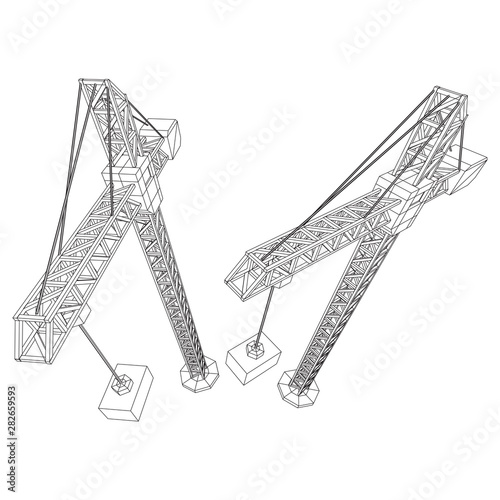 Tower construction building crane. Wireframe low poly mesh vector illustration