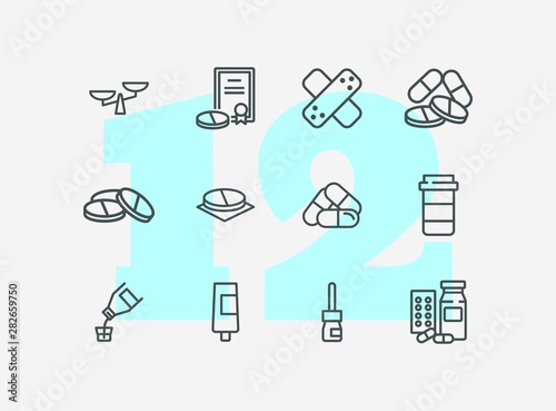 Drugs icon set. Drugstore concept. Vector illustration can be used for topics like apothecary, pharmaceuticals, medicine