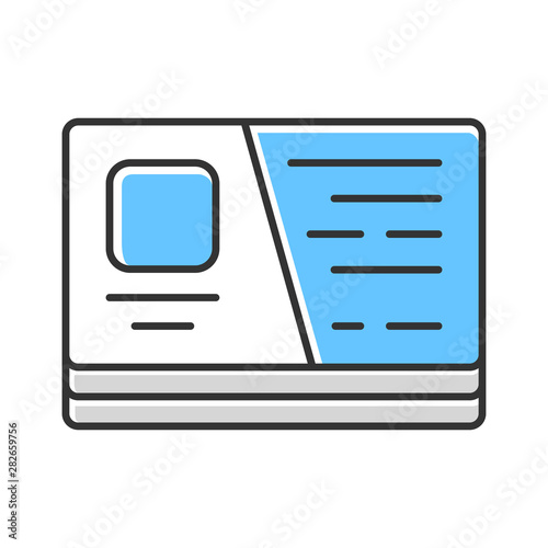 Business card, visiting cutaway color icon. Entrepreneur accessory isolated vector illustration. Corporate identity item, service advertising. Small contact information paper. Branding attribute