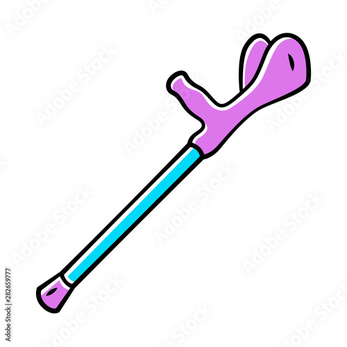 Forearm crutch, walking aid color icon. Mobility aid device for physically disabled people. Broken bones, handicapped equipment. Hospital recovery therapy. Isolated vector illustration