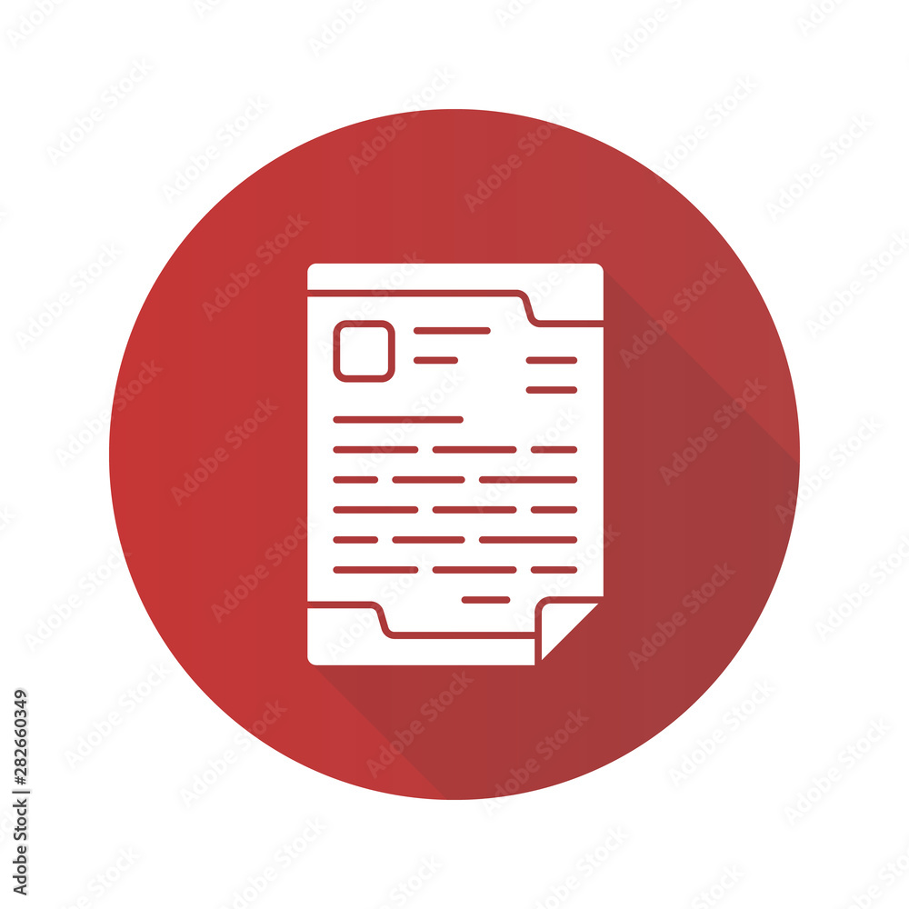 Letterhead flat design long shadow glyph icon. Official document vector silhouette illustration. Paperwork, deskwork symbol. Company certificate, corporate newsletter. Financial statement, legal paper Letterhead flat design long shadow glyph icon. Official document vector silhouette illustration. Paperwork, deskwork symbol. Company certificate, corporate newsletter. Financial statement, legal paper