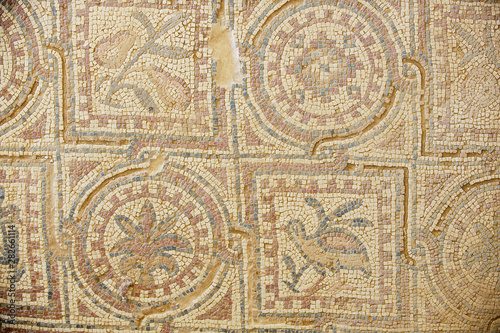 Wallpaper Mural Fragment of the ancient Roman floor mosaic at the ruins of the Saint Stevens Church at an archeological site in Umm ar-Rasas, Jordan. UNESCO World heritage site Torontodigital.ca