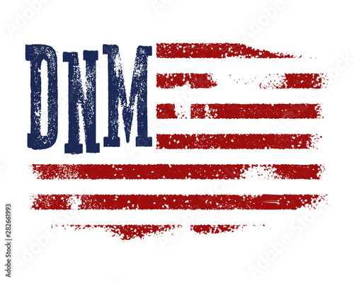 T-shirt graphic design with american flag and grunge texture. Vector illustration.