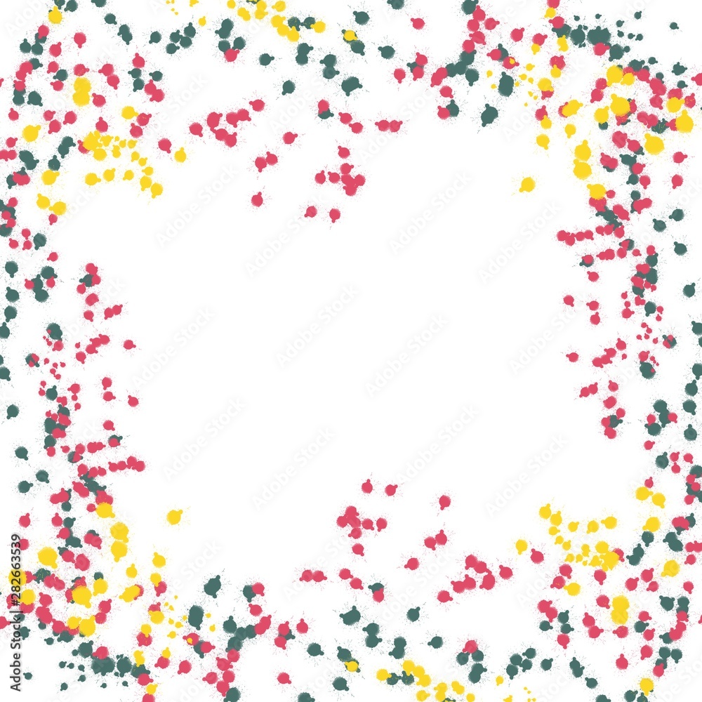 yellow, pink and green hand drawn christmas confetti dots frame pattern with round center yellow, pink and green hand drawn christmas confetti dots frame pattern with round center