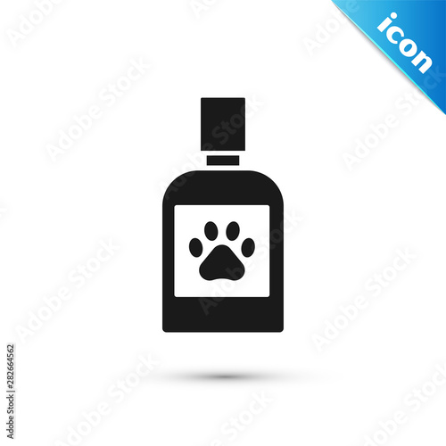 Black Dog medicine bottle icon isolated on white background. Container with pills. Prescription medicine for animal. Vector Illustration