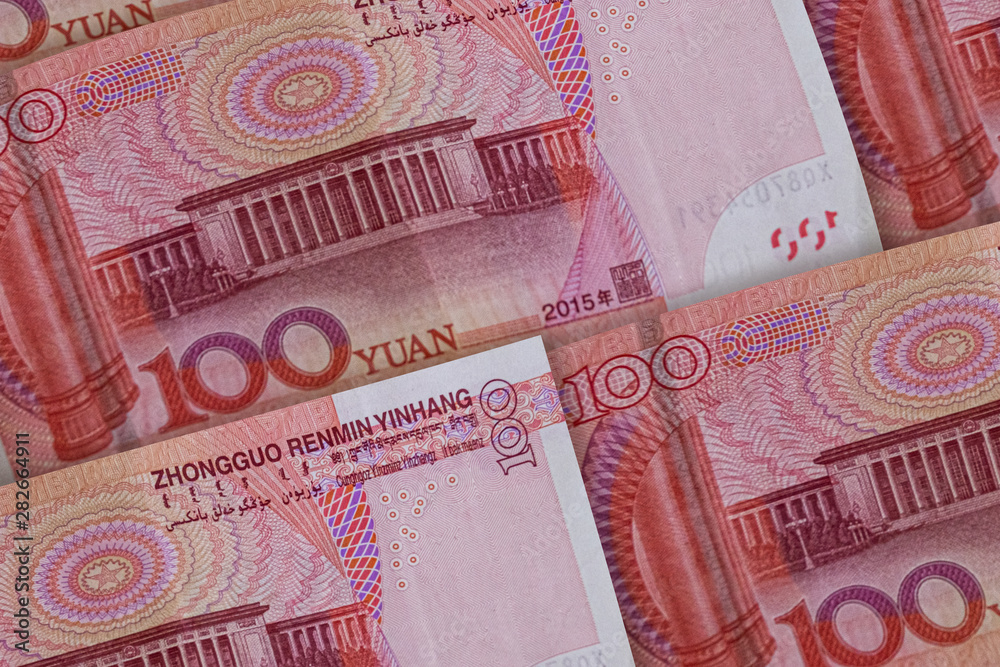 Obraz premium 100 Chinese Renminbi banknotes background