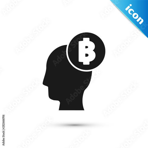 Black Bitcoin think icon isolated on white background. Cryptocurrency head. Blockchain technology, digital money market, cryptocoin wallet. Vector Illustration