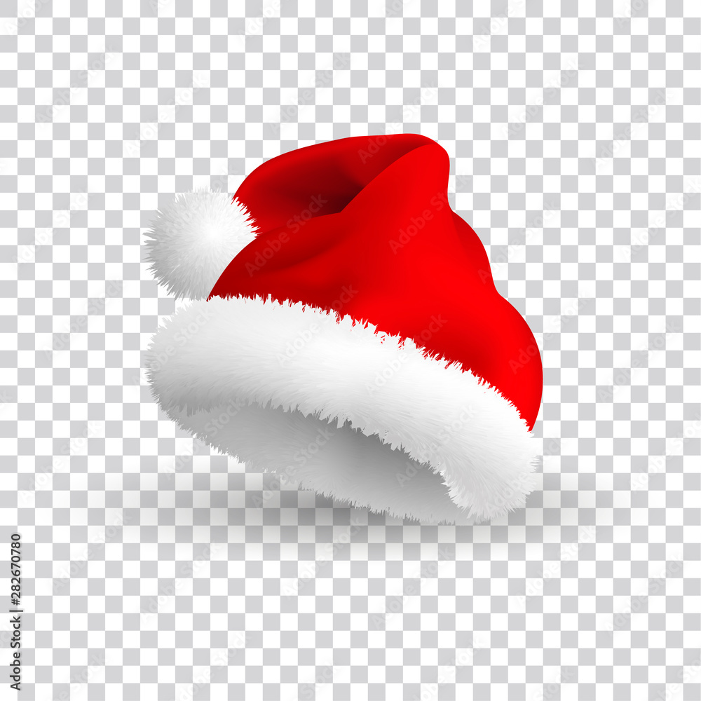 Santa Claus hat isolated on transparent background. Realistic Vector. 3d Illustration. Santa Claus hat isolated on transparent background. Realistic Vector. 3d Illustration.