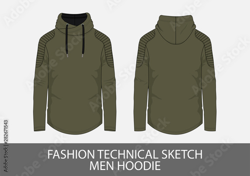Fashion technical sketch men hoodie in vector graphic