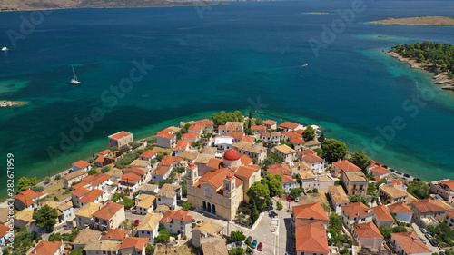 Aerial drone photo from picturesque seaside fishing village and port of historic Galaxidi  Fokida  Greece