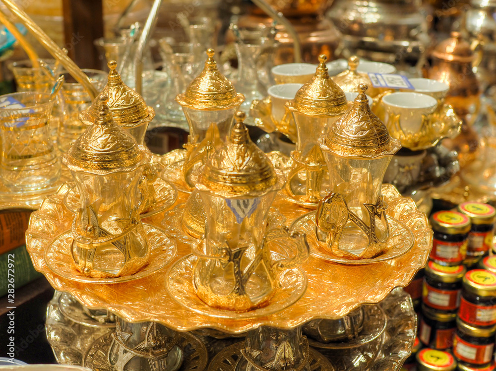 Fototapeta premium turkish glasses in bazaar for sale