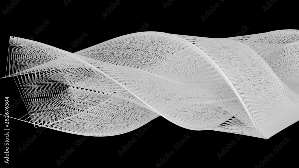 abstract white shapes created by flowing lines - on black backgroud (FULL HD)