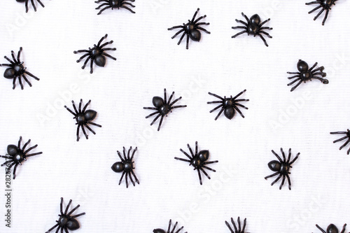 White background with black halloween spiders.