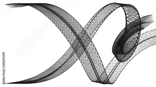 black graphic ribbon flowing in abstract motion, on white background (FULL HD)