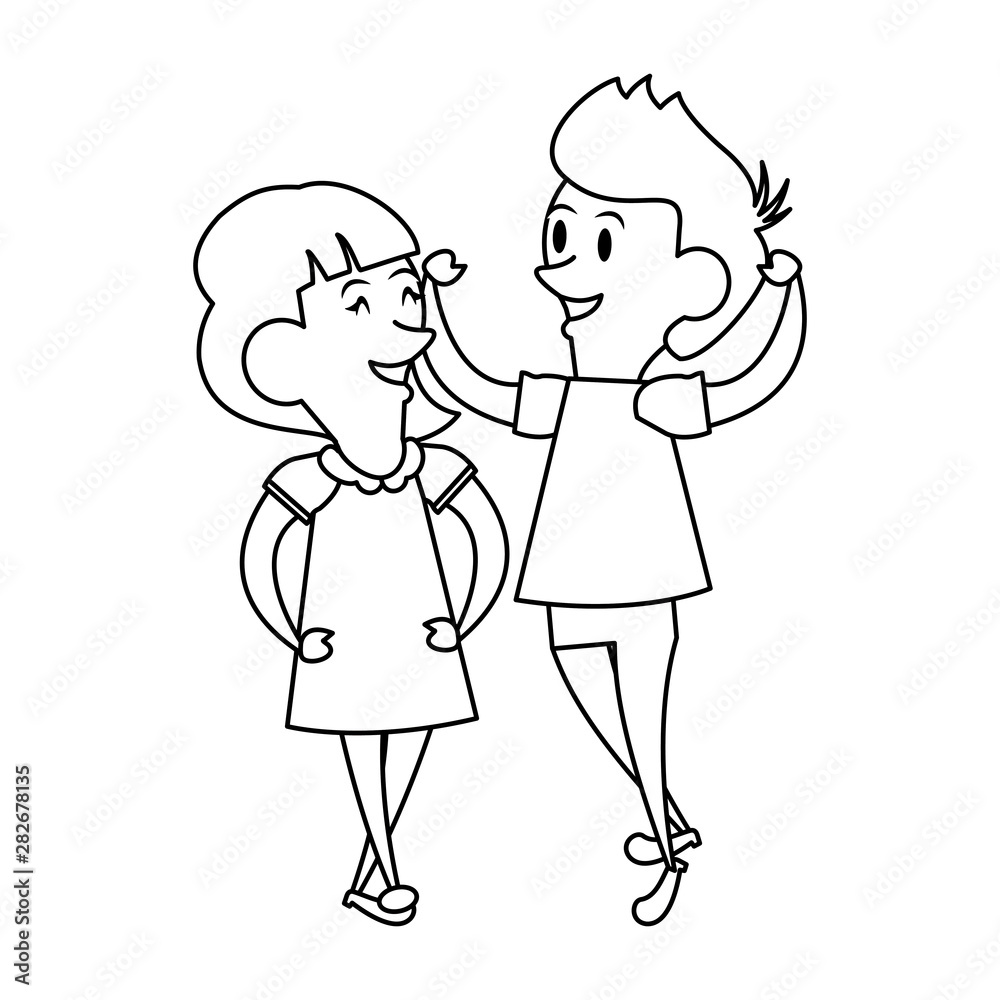 friends kids young children cartoon in black and white friends kids young children cartoon in black and white