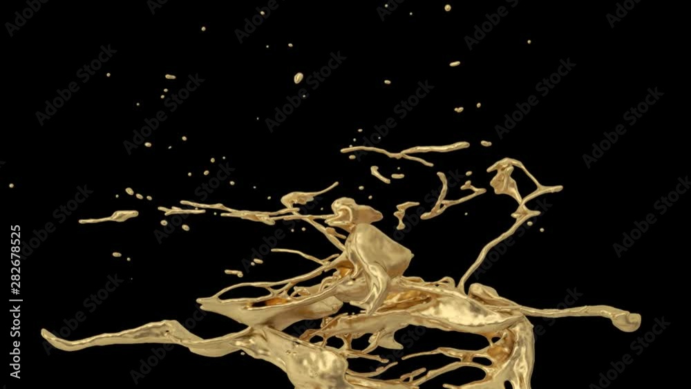 abstract bright gold splash in slow motion - on black, alpha included (FULL HD)