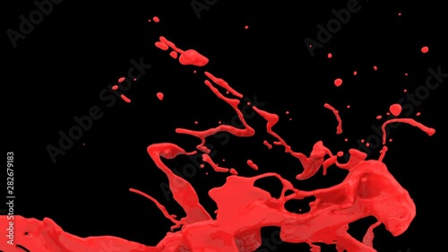 close-up view of red paint splash in slow motion, alpha included (FULL HD)