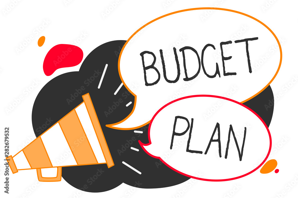 Handwriting text writing Budget Plan. Concept meaning financial schedule for a defined period of time usually year Megaphone loudspeaker speech bubbles important message speaking out loud