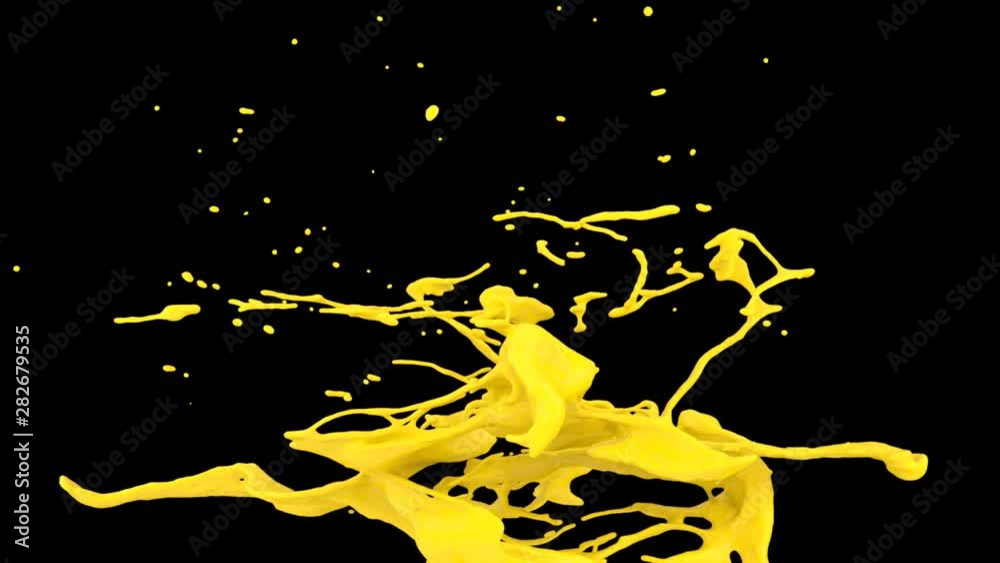 abstract yellow paint splash in slow motion, alpha channel included (FULL HD) Stock Video