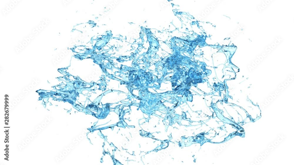 light blue water fountain splashing in slow motion - on white, + alpha (FULL HD)