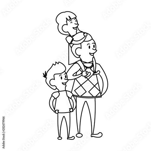fathers day family celebration cartoon in black and white
