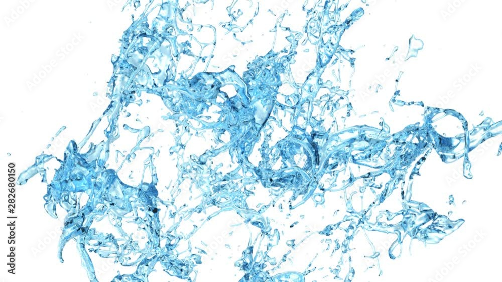 light blue water splashing in slow motion - on white, alpha included (FULL HD)
