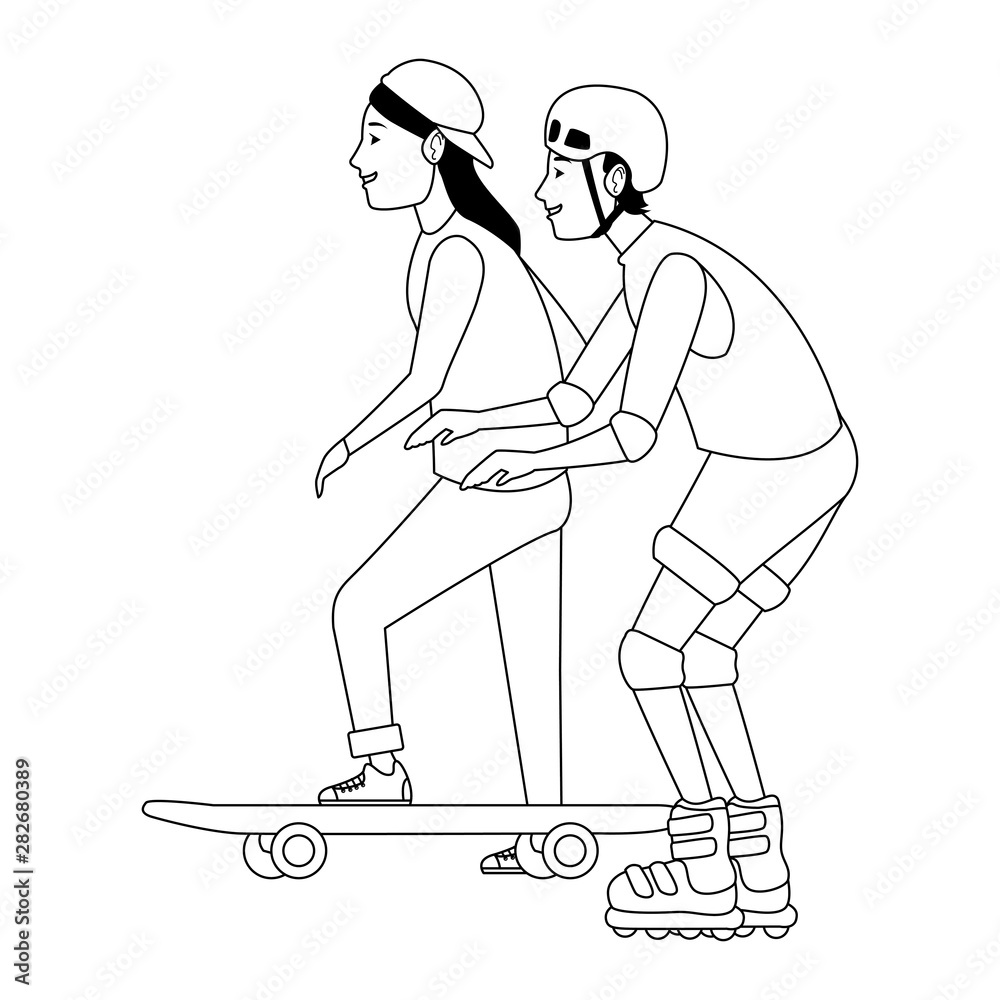 Fototapeta premium Young couple training extreme sports in black and white