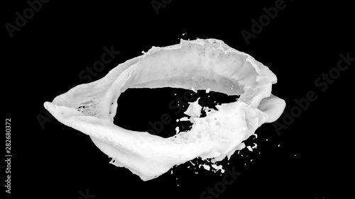 horizontal ring of white paint transforms into drop - on black + alpha (FULL HD)