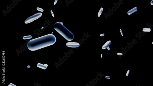 close-up of drugs falling down - illuminated with black light (FULL HD)