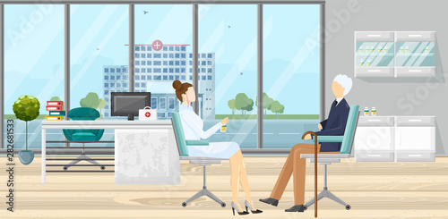 Patient at doctor consultation Vector. Medical office. Medicine and healthcare concept. flat style template illustrations
