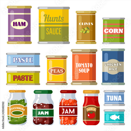 Canned food on the white background. Vector