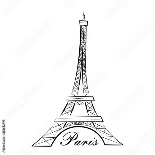 Fototapeta Naklejka Na Ścianę i Meble -  Eiffel Tower. Paris. Line graphics. Vector illustration. Isolated on a white background