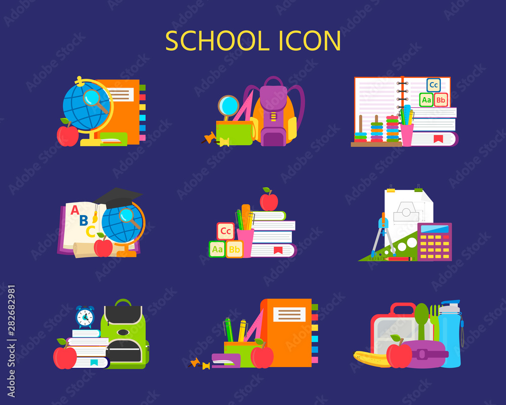 Vector Set Of School Stationery Stickers Stock Illustration