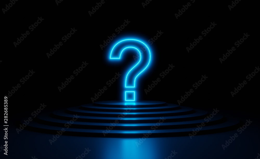 Glowing blue neon laser question mark on stage Stock Illustration Adobe Stock