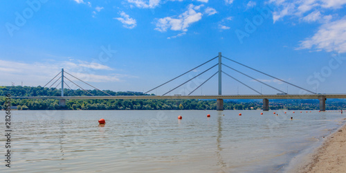 Cable-stayed Liberty bridge on the Danube river in Novi Sad, Serbia