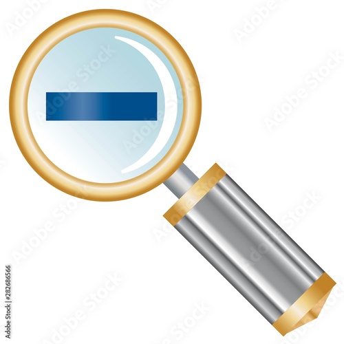 Magnifier symbolizing the decrement zoom of a document. Vector icon.
