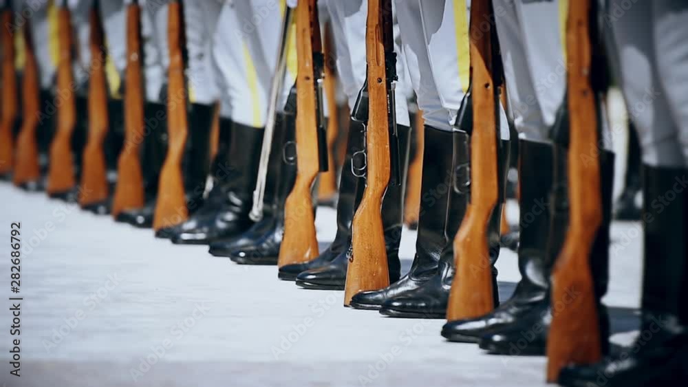 Soldiers from a national guard of honor during a military ceremony Soldiers from a national guard of honor during a military ceremony