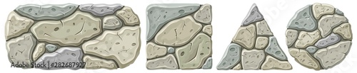 Vector illustration set of stone boards. Isolated cartoon frames with space for text on white background.