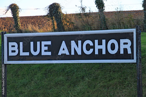 WEST SOMERSET RAILWAY, BLUE ANCHOR, SOMERSET - NOVEMBER 11TH 2012: A warning sign at Blue Anchor station saying Beware of trains