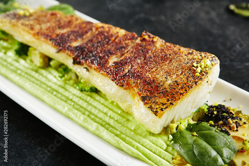 Baked Halibut Fillet and Broccoli in Different Textures
