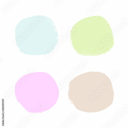 Set of isolated watercolor circles. Collection of colored round spots drawn by hand with rough brush. Grunge, paint, ink. Vector illustration.