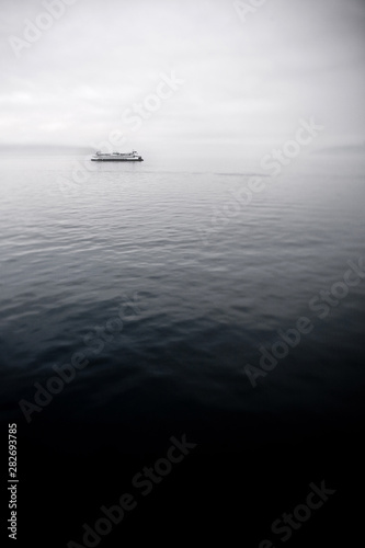 ferry on a grey sea