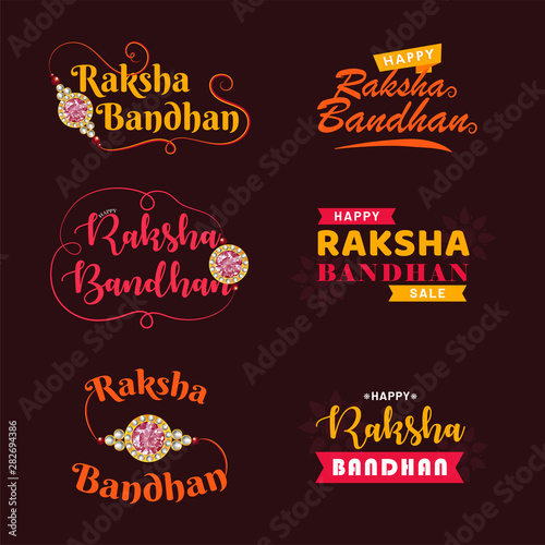Happy Raksha Bandhan. Indian festival of love and care Vector typographic emblems, logo or badges. Usable for greeting cards, banners, print, t-shirts, posters and banners.