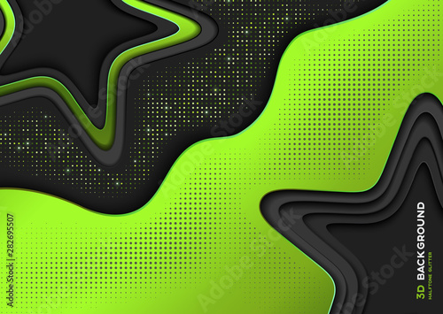 Abstract elegant 3D papercut star background with halftone shiny glitter texture